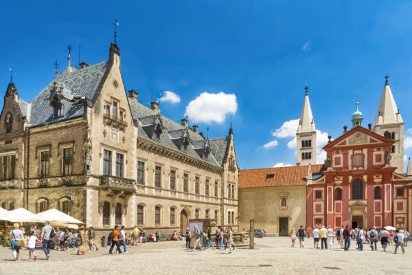 New Provost Residence (Nové proboštství) and St. George's Basilica (Bazilika svatého Jiří), the oldest surviving church building within Prague Castle complex