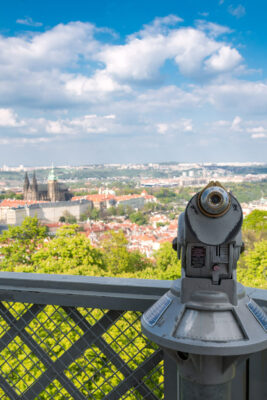 Petrin Lookout Tower - Telescope directed towards Prague Castle