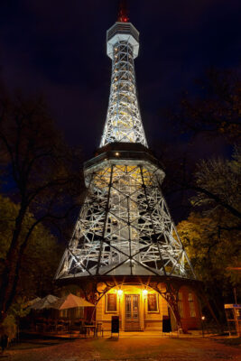 Petrin Lookout Tower in Prague at Night, Czechia