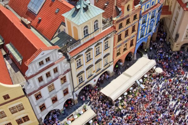 Tourist Crowd Watching "The Walk of the Apostles" at the Prague Astronomical Clock (Orloj) - Czechia