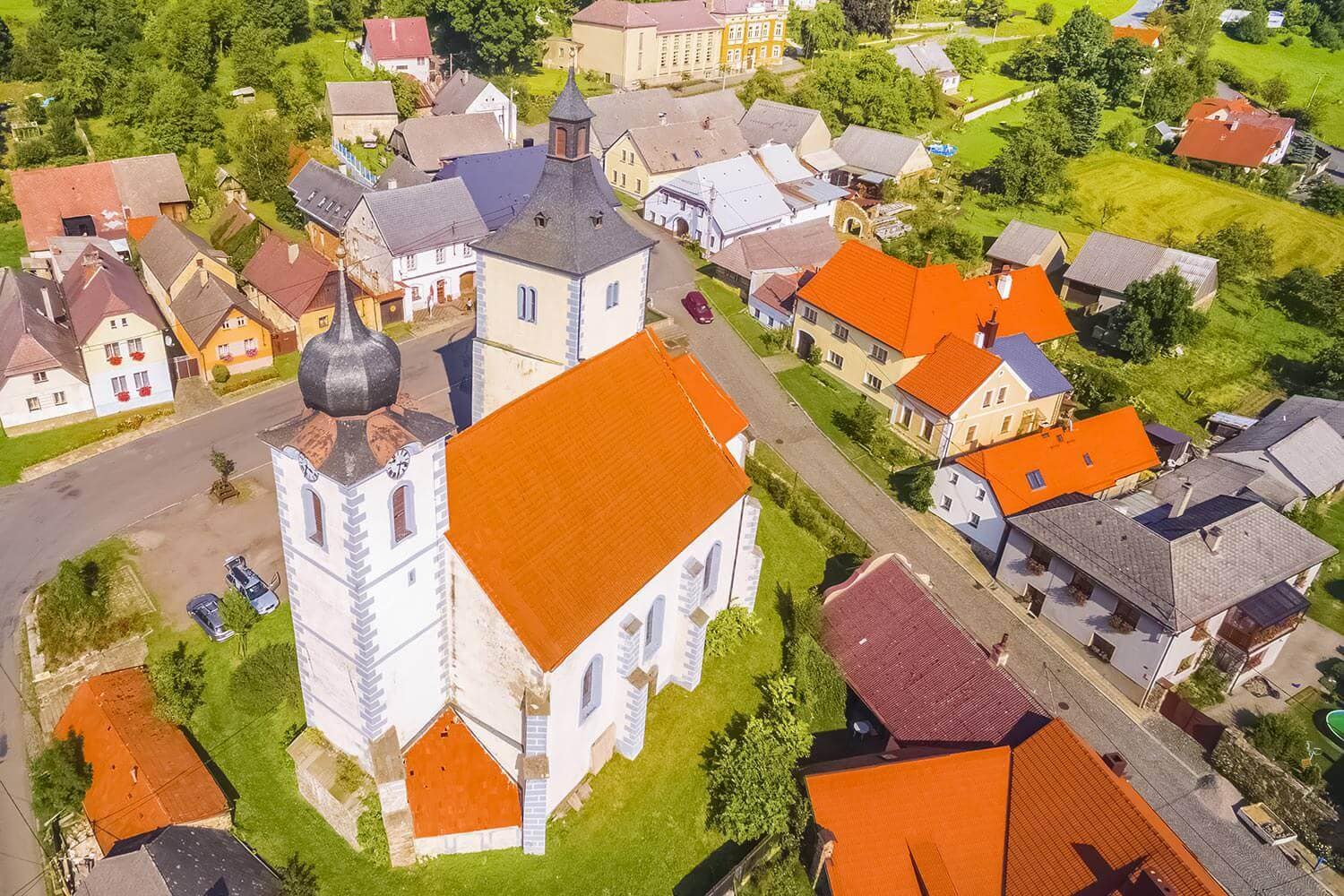 Aerial view of Velhartice, Czechia