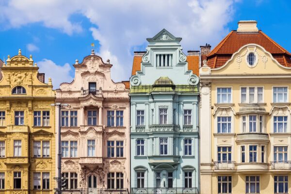 Houses on Republic Square in Pilsen (Plzeň), Czechia