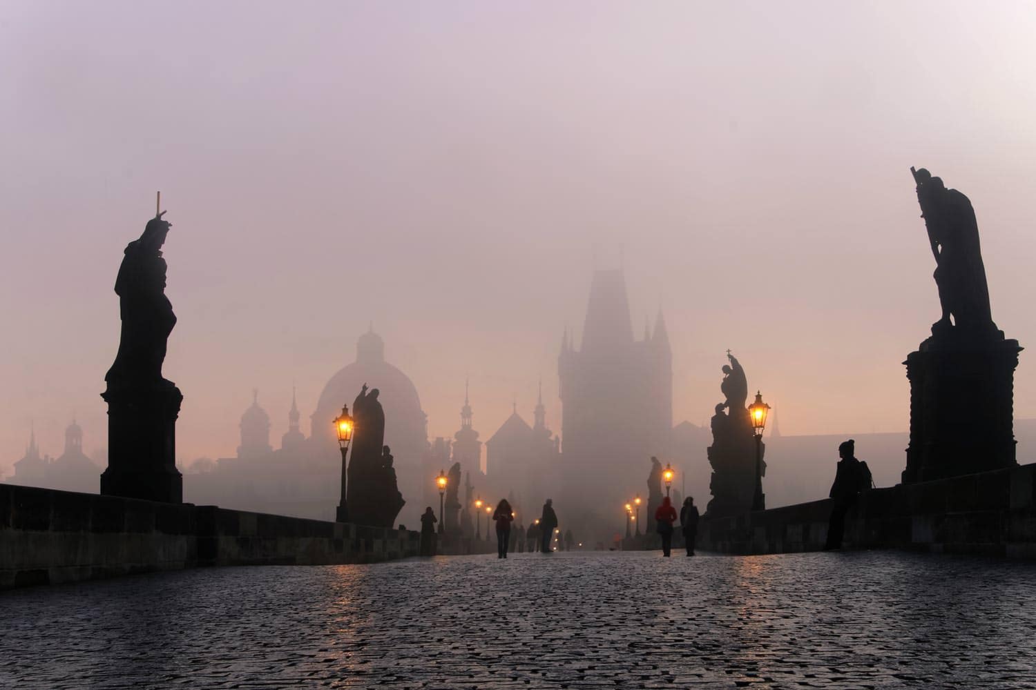 Charles Bridge In Prague on a Foggy Morning, Czech Republic
