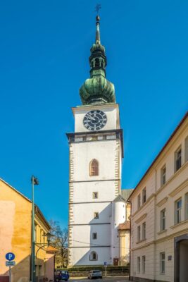 The Town Tower of St. Martin's Church in Trebic, Vysocina, Moravia, Czechia