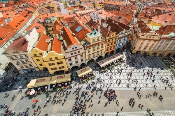 Elevated View of Old Town Square, as seen from the Old Town Hall, Prague, Czechia