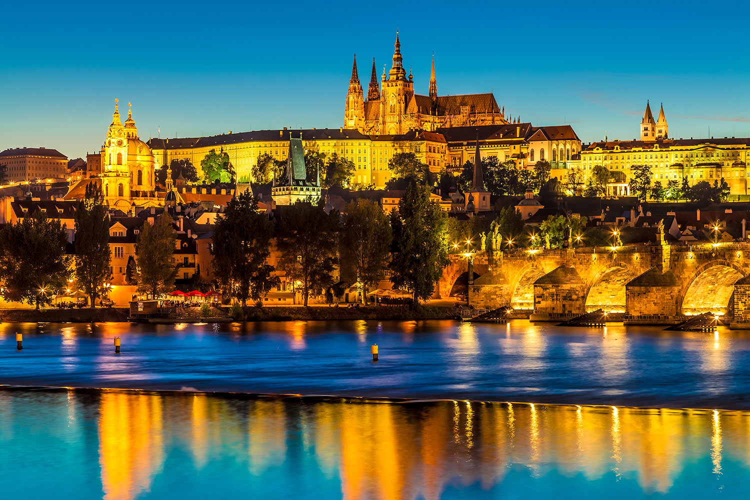 Prague Skyline with the castle at the Blue Hour, Czechia