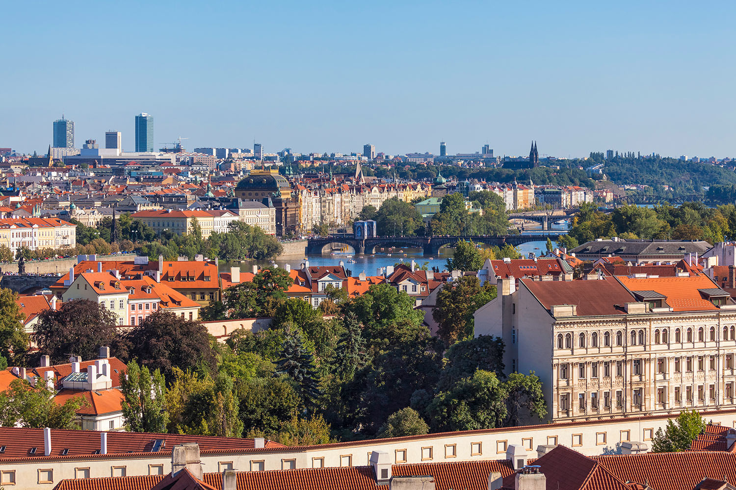The view from Opyš Hill towards the Vltava River in Prague