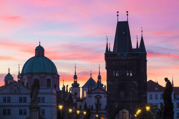 Sunrise on Charles Bridge in Prague
