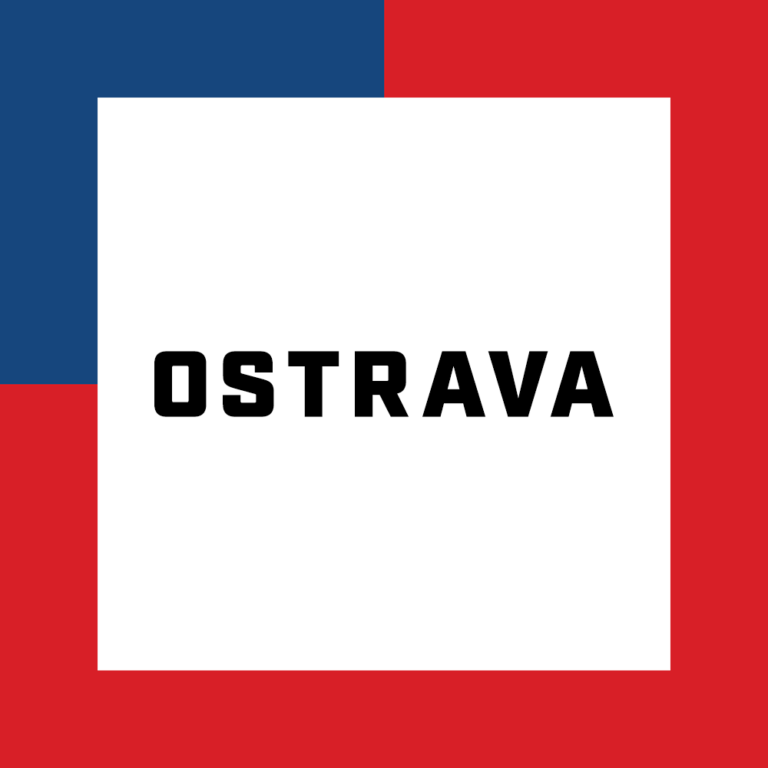 The name of the city of Ostrava surrounded by the colors of the Czech flag