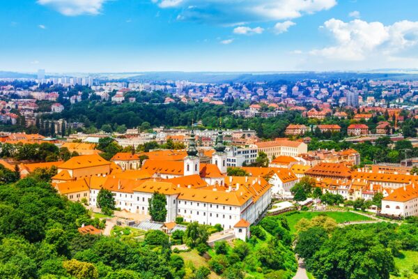 The View from Petřín Tower towards Strahov Monastery