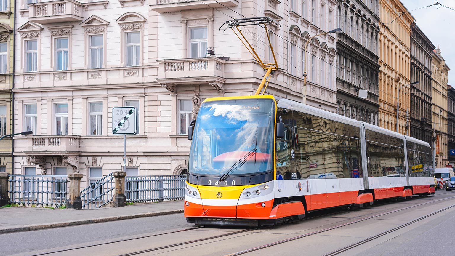 Tram in the streets of Prague, Czechia